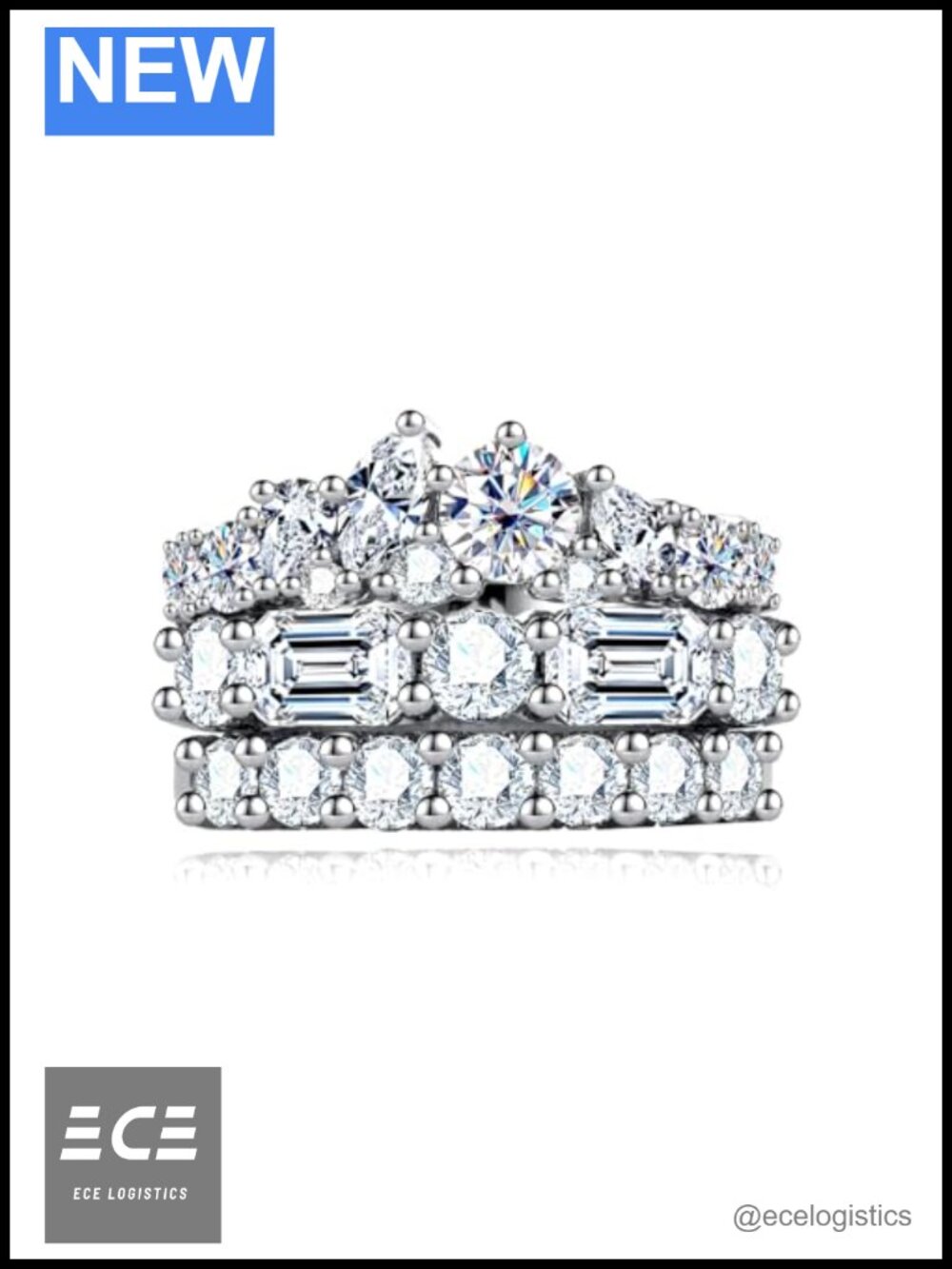 Cubic Zirconia Wedding Band Set Eternity Rings Engagement Bridal Ring